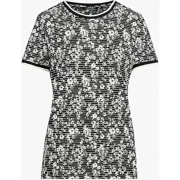 Lauren, Ralph Lauren, Women's Striped Floral Short-Sleeve T-Shirt, Medium - Picture 1 of 1